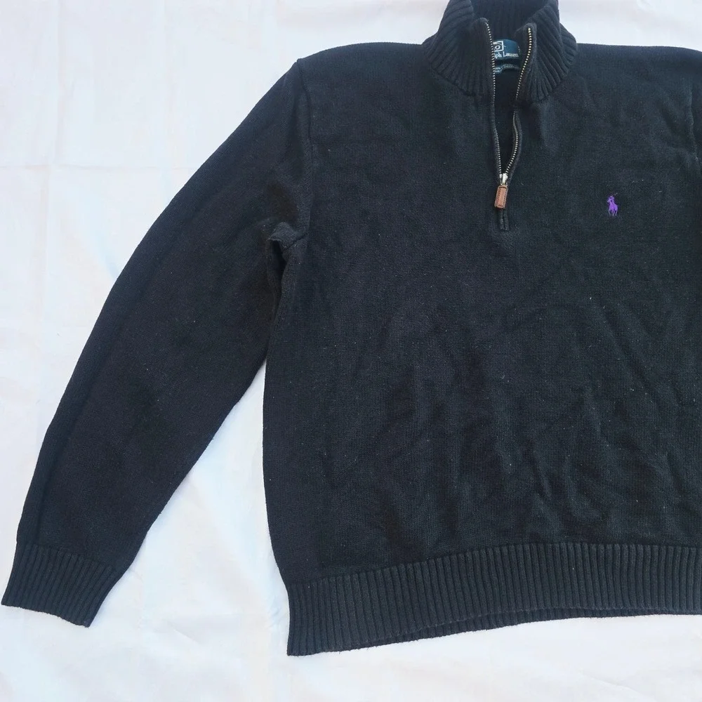 Polo Ralph Lauren Quarter Zip Sweater Mens XL Black Purple Cotton Pullover P23